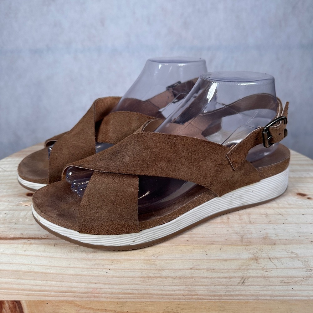 Plakton Bios Sandals Women 40 Brown Good Suede Cross Strap Platform